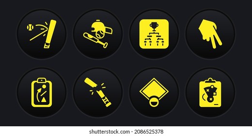 Set Planning strategy, Baseball glove, Broken baseball bat, field, Championship tournament bracket, with ball, hat,  and  icon. Vector