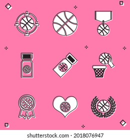 Set Planning strategy, Basketball ball, medal, game ticket, and basket, award and Heart with basketball icon. Vector