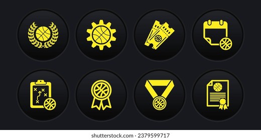 Set Planning strategy, Basketball on sport calendar, award, medal, game ticket, concept, Certificate basketball and Award with icon. Vector