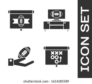Set Planning strategy concept, American football on tv program, American Football ball on hand and American football on tv program and stand icon. Vector
