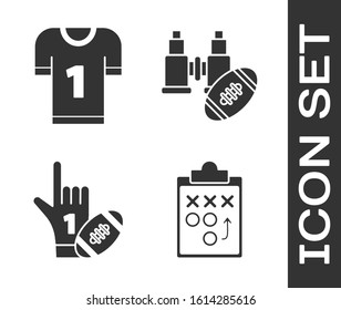 Set Planning Strategy Concept, American Football Jersey, Number 1 One Fan Hand Glove With Finger Raised And American Football Ball And Binoculars And American Football Ball Icon. Vector