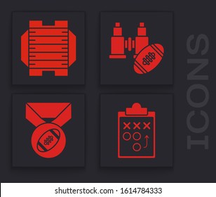 Set Planning strategy concept, American football field, Binoculars and american football ball and American Football ball with medal icon. Vector