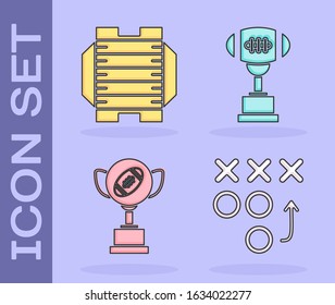 Set Planning strategy concept, American football field, Award cup and American football ball and Award cup and American football ball icon. Vector