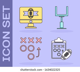 Set Planning strategy concept, American football on tv program, Planning strategy concept and American football goal post icon. Vector
