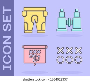Set Planning strategy concept, American football shorts, Planning strategy concept and Binoculars icon. Vector