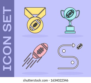 Set Planning strategy concept, American Football ball with medal, American Football ball and Award cup and American football ball icon. Vector