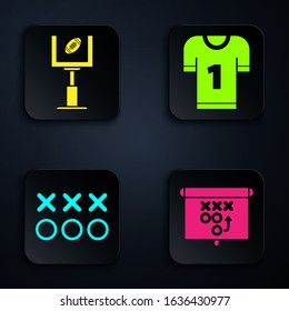 Set Planning strategy concept, American football goal post and football ball, Planning strategy concept and American football jersey. Black square button. Vector