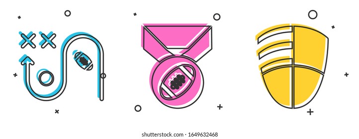 Set Planning strategy concept, American Football ball with medal and Football club logo template icon. Vector