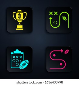 Set Planning strategy concept, Award cup and American football ball, Planning strategy concept and Planning strategy concept. Black square button. Vector