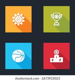 Definir conceito de estratégia de planejamento, Copa do prêmio com bola de basquete, basquete e esportes ícone do pódio vencedor. Vetor