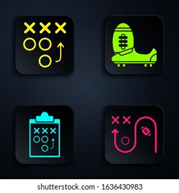 Set Planning strategy concept, Planning strategy concept, Planning strategy concept and Soccer or football shoes with spikes. Black square button. Vector