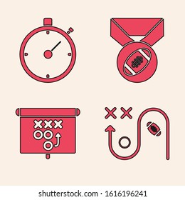 Set Planning strategy concept, Stopwatch, American Football ball with medal and Planning strategy concept icon. Vector