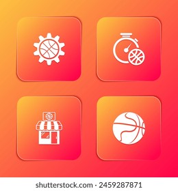 Set Planning strategy concept, Stopwatch with basketball ball, Sports shop and and Basketball icon. Vector