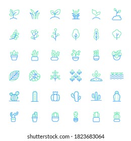 Set of  plant and cactus Icons line style. Contains such Icons as tree, monstera, foliage, bough, foxtail, grass And Other Elements. customize color, easy resize.