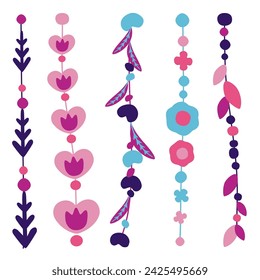 Set of plant compositions. Botany. Elements for design of cards, invitations. Minimalistic, flat illustration. Isolated objects on white background	
