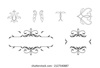 Set of plant decor elements for vintage design. Can be used for invitations to the event and wedding. Vector. Isolated.