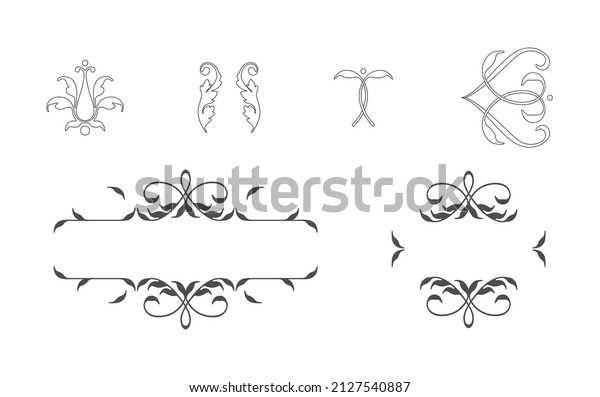 Set of plant decor elements for vintage design.\
Can be used for invitations to the event and wedding. Vector.\
Isolated.
