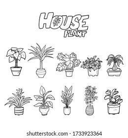 set plant decoration doodle in various pose isolated on white background