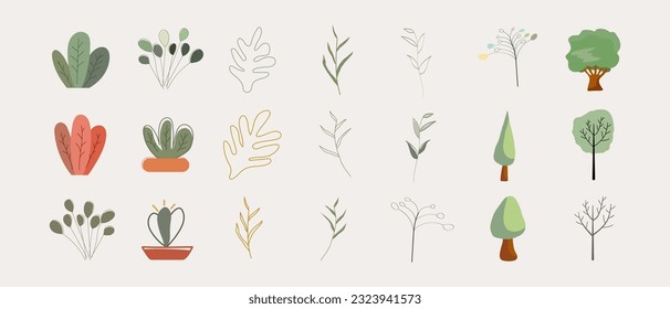 Set plant decorative element design vector illustration. Houseplants isolated art.
