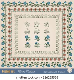 set of plant elements for design, creating borders, frames and backgrounds
