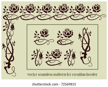 set of plant elements for design, creating borders, frames and backgrounds