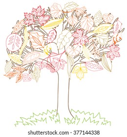 Set of plant elements drawn from nature. Doodles leaf. Tree. Abstraction.  Hand drawn.