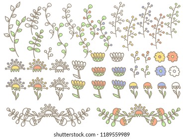 A set of plant elements for wedding design. Branches and flowers hand drawing style.