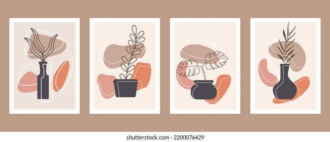 Set of plant and face theme abstract boho shapes