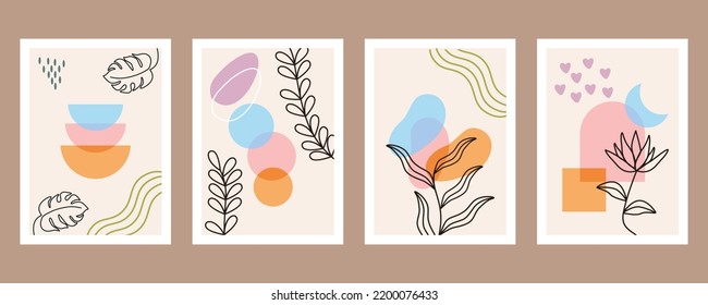 Set of plant and face theme abstract boho shapes