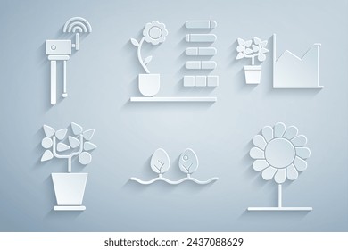Set Plant, Flower statistics, in pot, status and Router and wi-fi signal icon. Vector