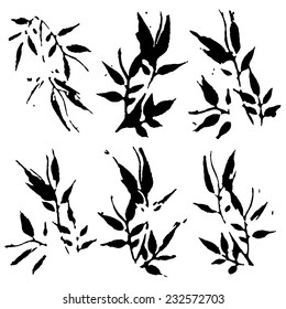 Set of plant and foliage elements silhouette vector illustration