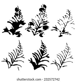 Set of plant and foliage elements silhouette vector illustration