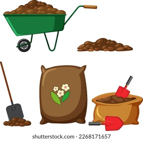Set of plant and gardening tools and equipment illustration