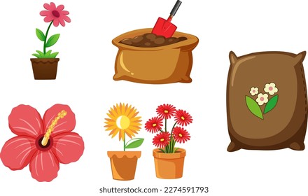 Set of plant and gardening tools and equipment illustration