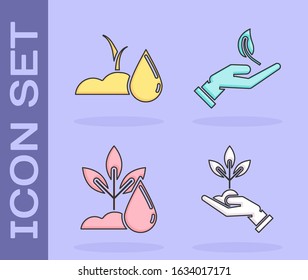 Set Plant in hand of environmental protection, Watering sprout, Watering plant and Sprout in hand of environmental protection icon. Vector