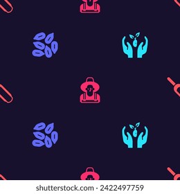 Set Plant in hand, Seed, Farmer the hat and Scoop flour on seamless pattern. Vector