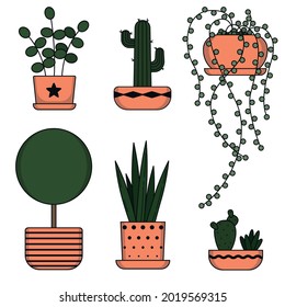 set of plant home decoration simple vector icon.