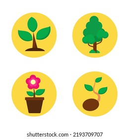 Set of plant icon with flat design isolated on white background