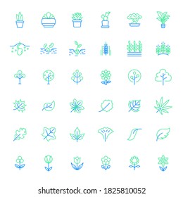 Set of plant and leaf line style Icons. Contains such Icons as tree, flower, foliage, bough, sunflower, grass And Other Elements. customize color, easy resize.