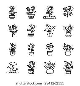 Set of plant line art vector