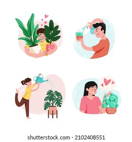 Ilustración del conjunto de personas amantes de las plantas