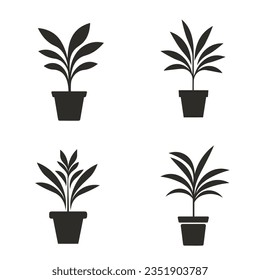 Conjunto de plantas en la ilustración vectorial de la olla