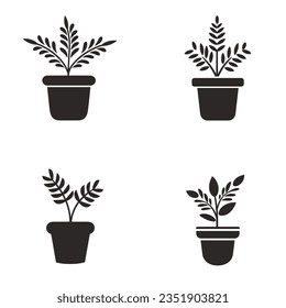 Set of plant on pot vector illustration
