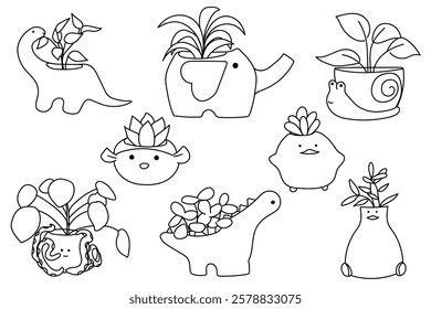 Set of plant in pot hand drawn vector illustrations house plant, home decoration