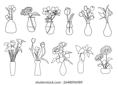 Set of plant in pot hand drawn vector illustrations house plant, home decoration