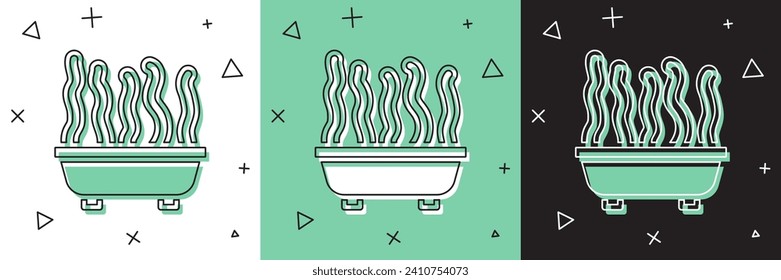 Set Plant in pot icon isolated on white and green, black background. Plant growing in a pot. Potted plant sign.  Vector