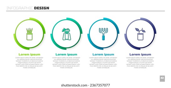 Set Plant in pot, on stand, Garden rake and . Business infographic template. Vector