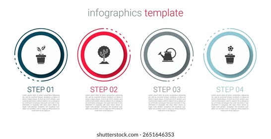 Set Plant in pot, Tree, Watering can and Flower. Business infographic template. Vector