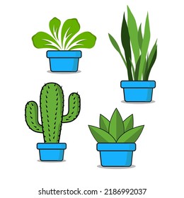 Icono del vector de la olla de planta, cactus, hoja, ilustración del vector de icono de la olla