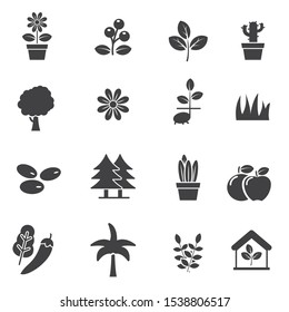 Set of plant related icon with simple black design on white background